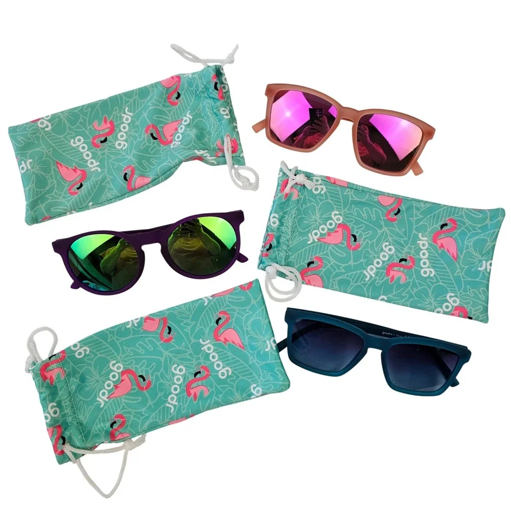 Goodr Polarized SMALL Sunglasses Bundle 3 Pairs Purple Peach Navy Blue Flamingo